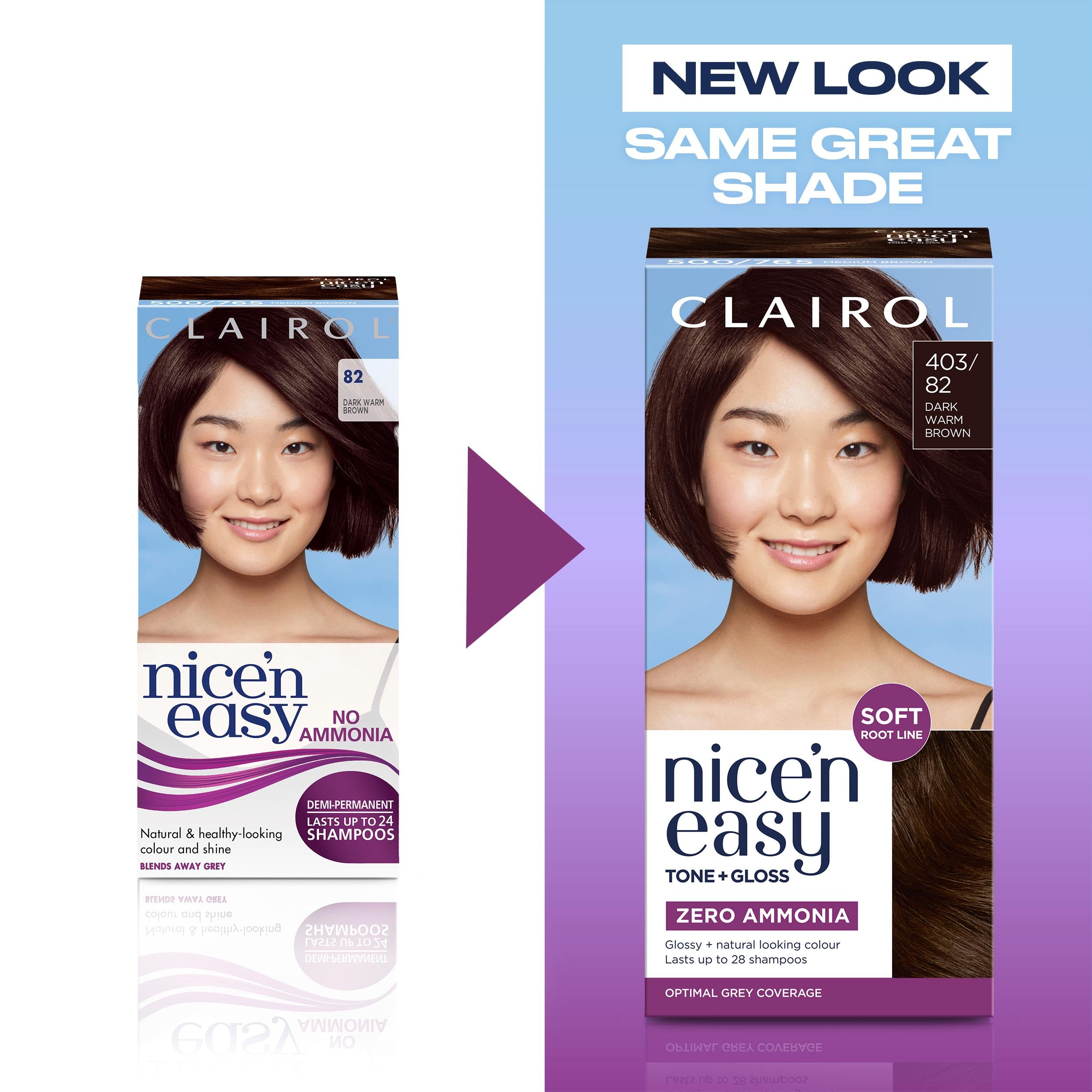 Clairol Nice'N Easy Tone+Gloss dark warm brown semi permanent hair dye (British brand)
