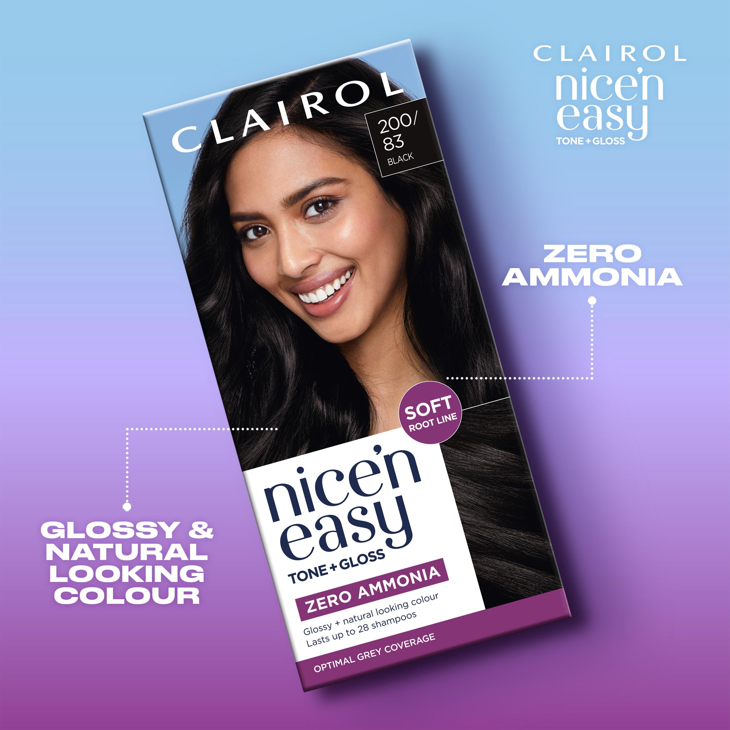 Clairol Nice'N Easy Tone+Gloss Black 200/83 hair dye - British product