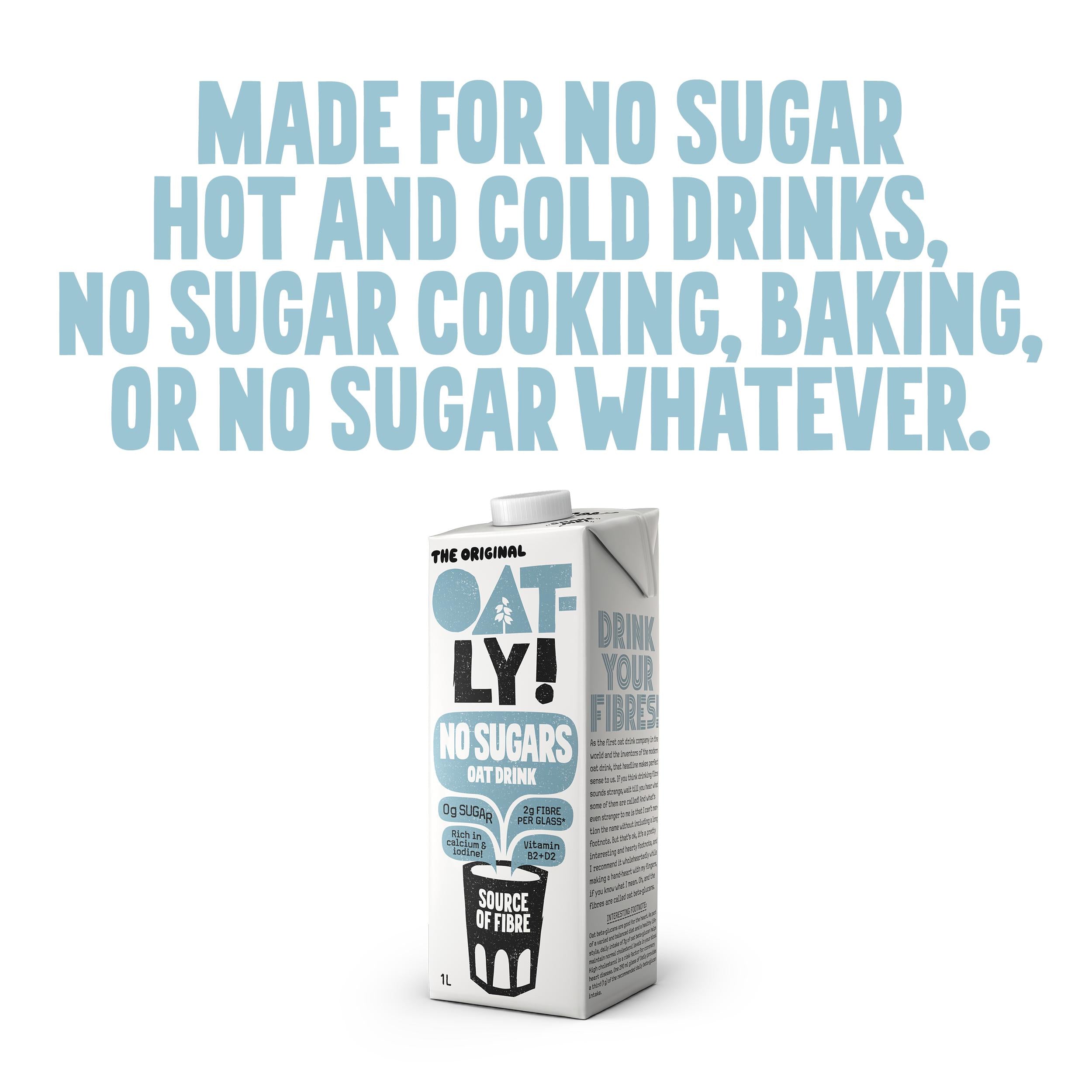 Oatly No Sugars Oat Drink 1L, imported from the UK