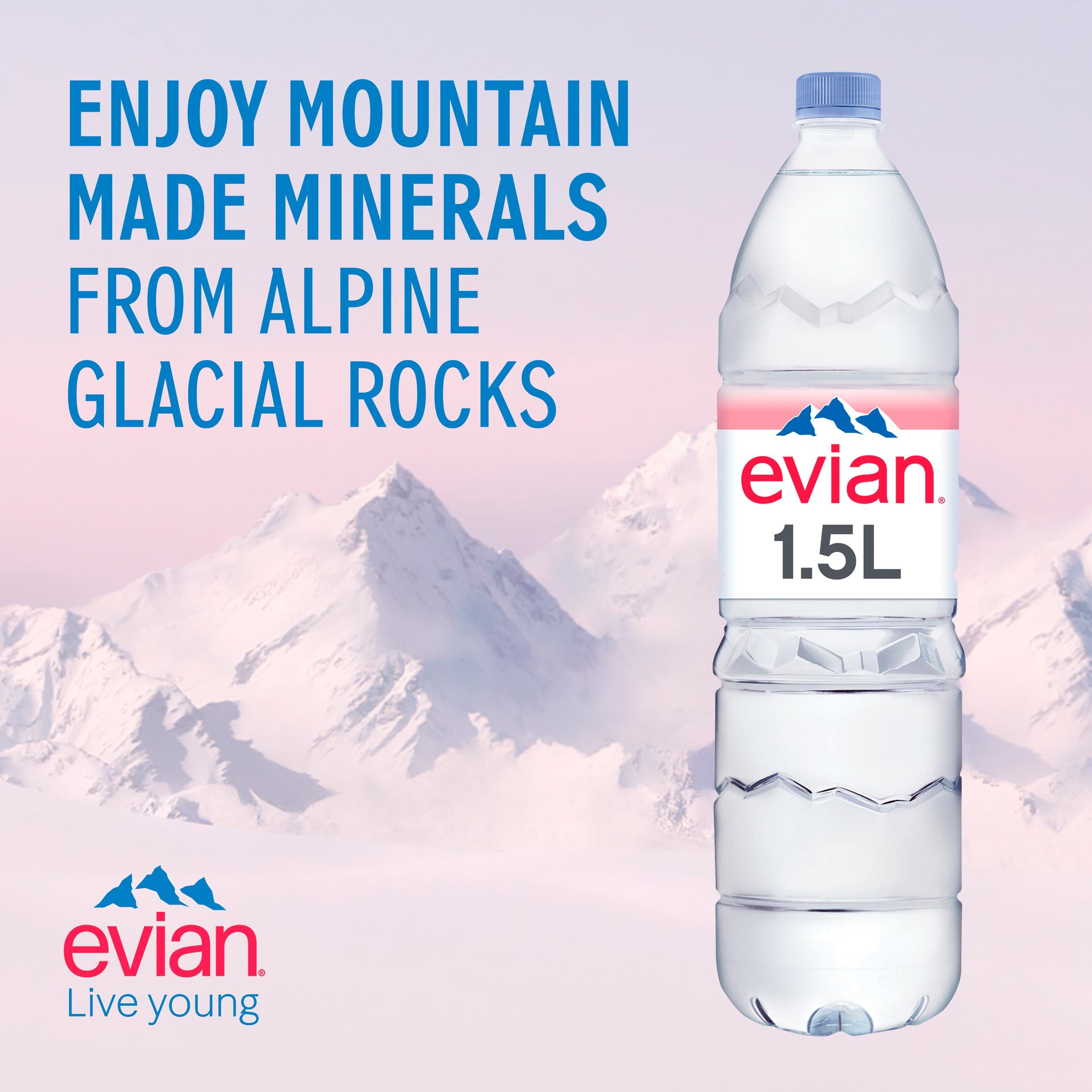 Evian natural mineral still water 1.5L, imported from the UK
