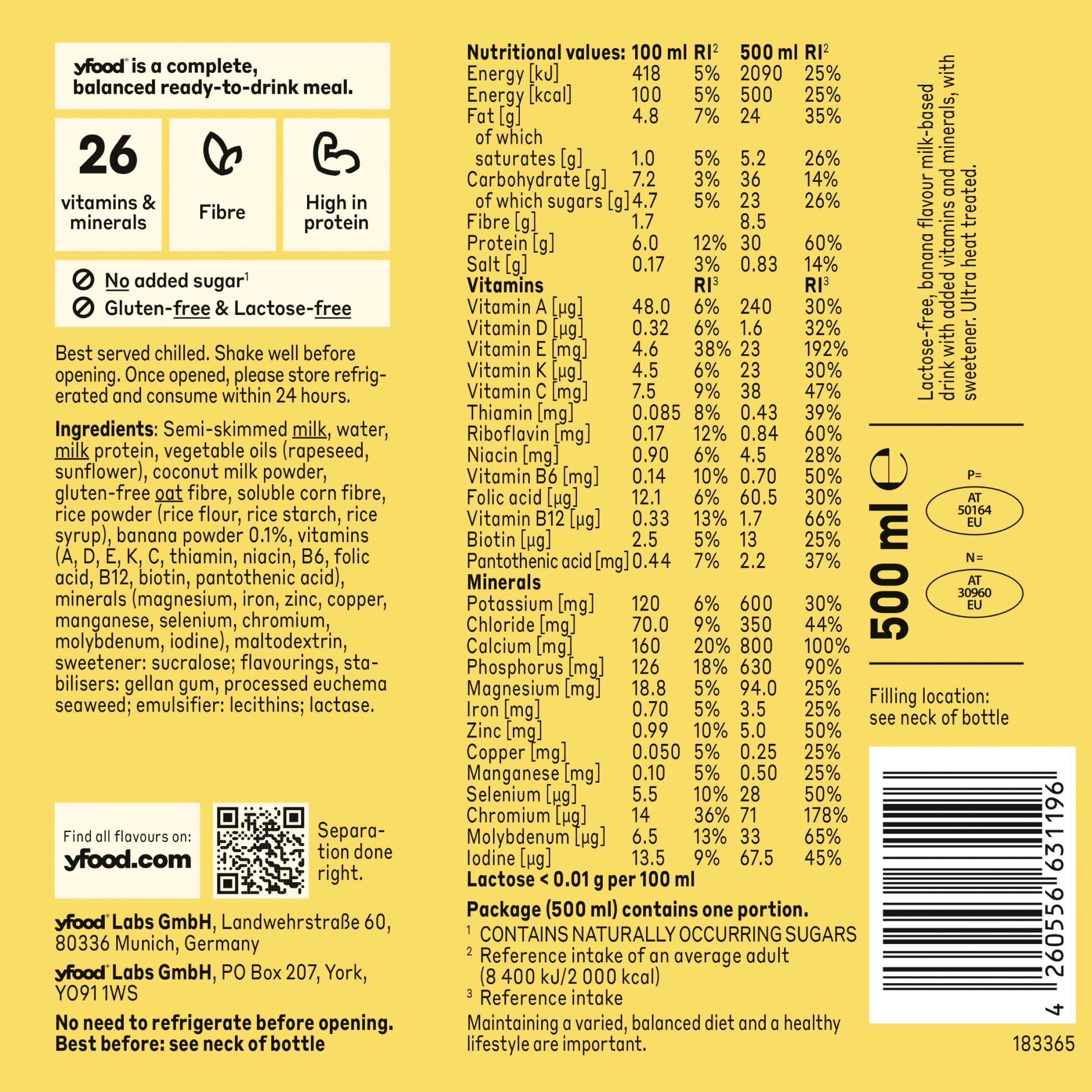 yFood Happy Banana meal drink 500ml, UK version