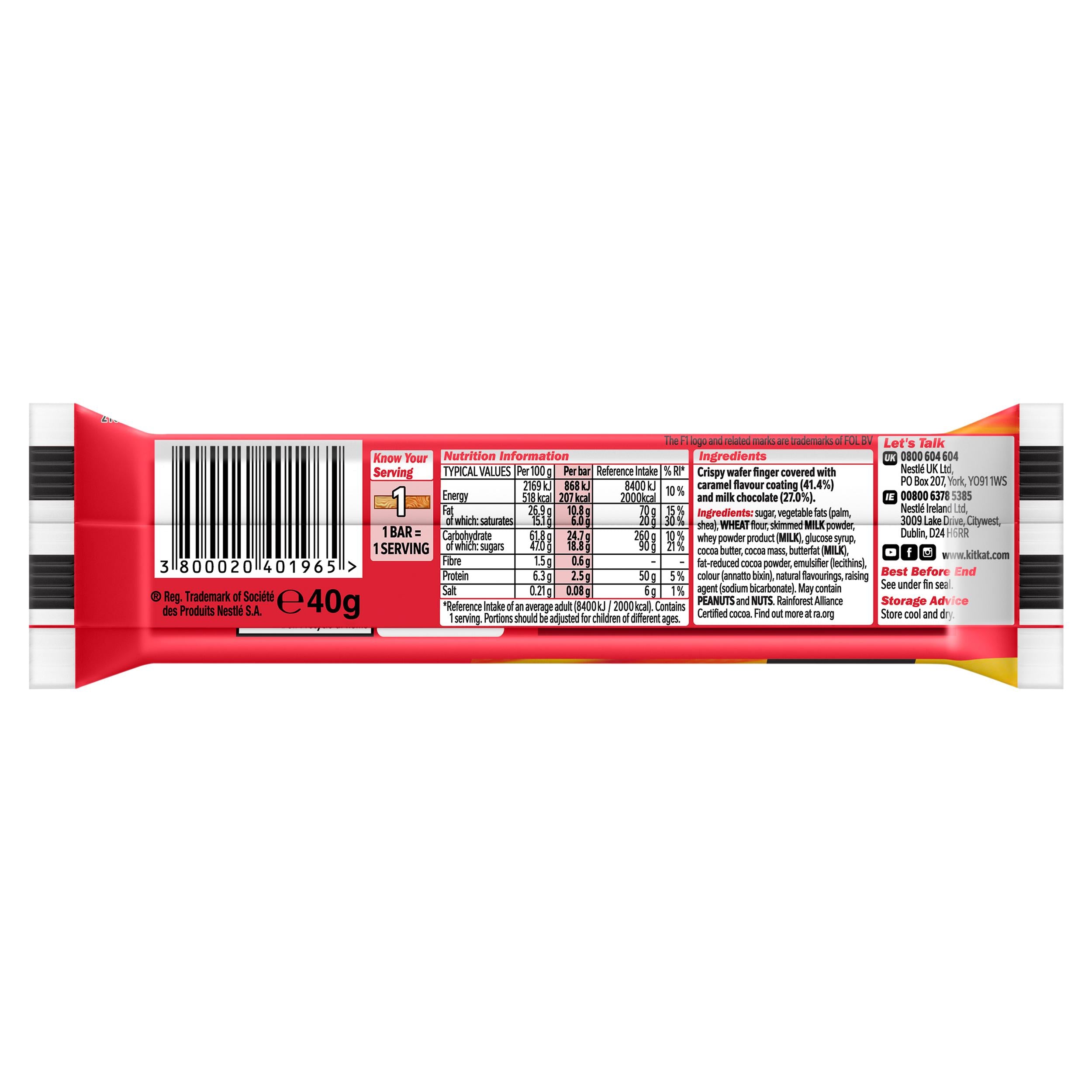 KitKat F1 Chunky Caramel Milk Chocolate bar 40g (British brand)