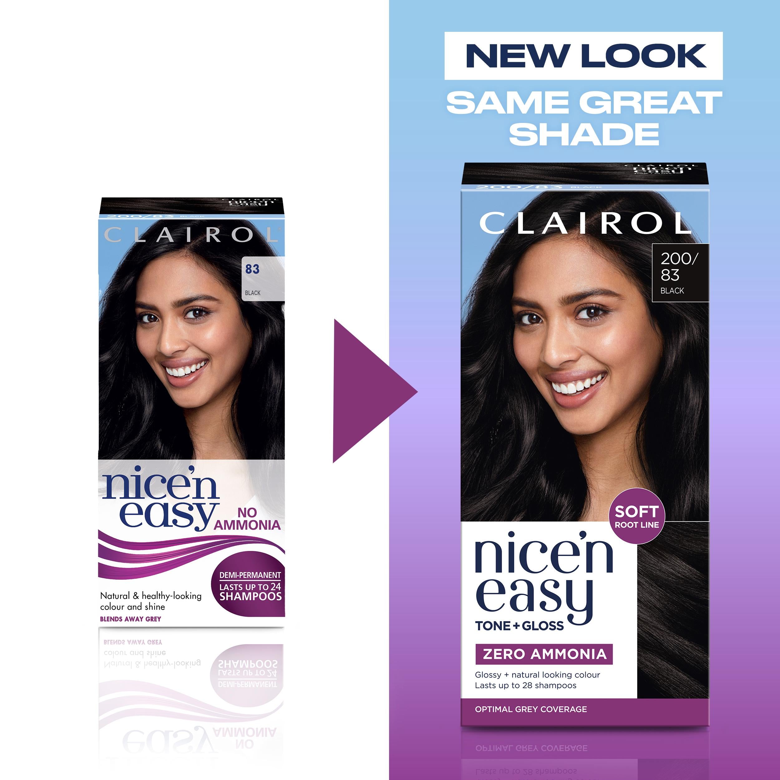 Clairol Nice'N Easy Tone+Gloss Black 200/83 hair dye - British product