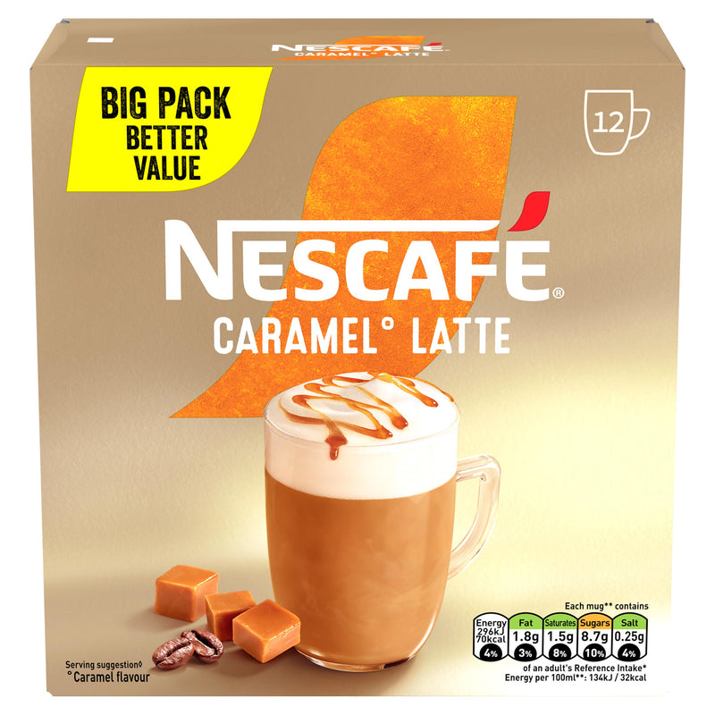 Nescafé caramel latte instant coffee sachets 12x17g - British product