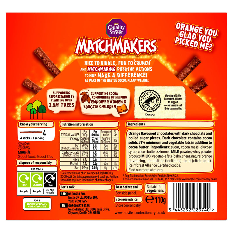 Quality Street Matchmakers orange chocolate sticks 120g (British brand)