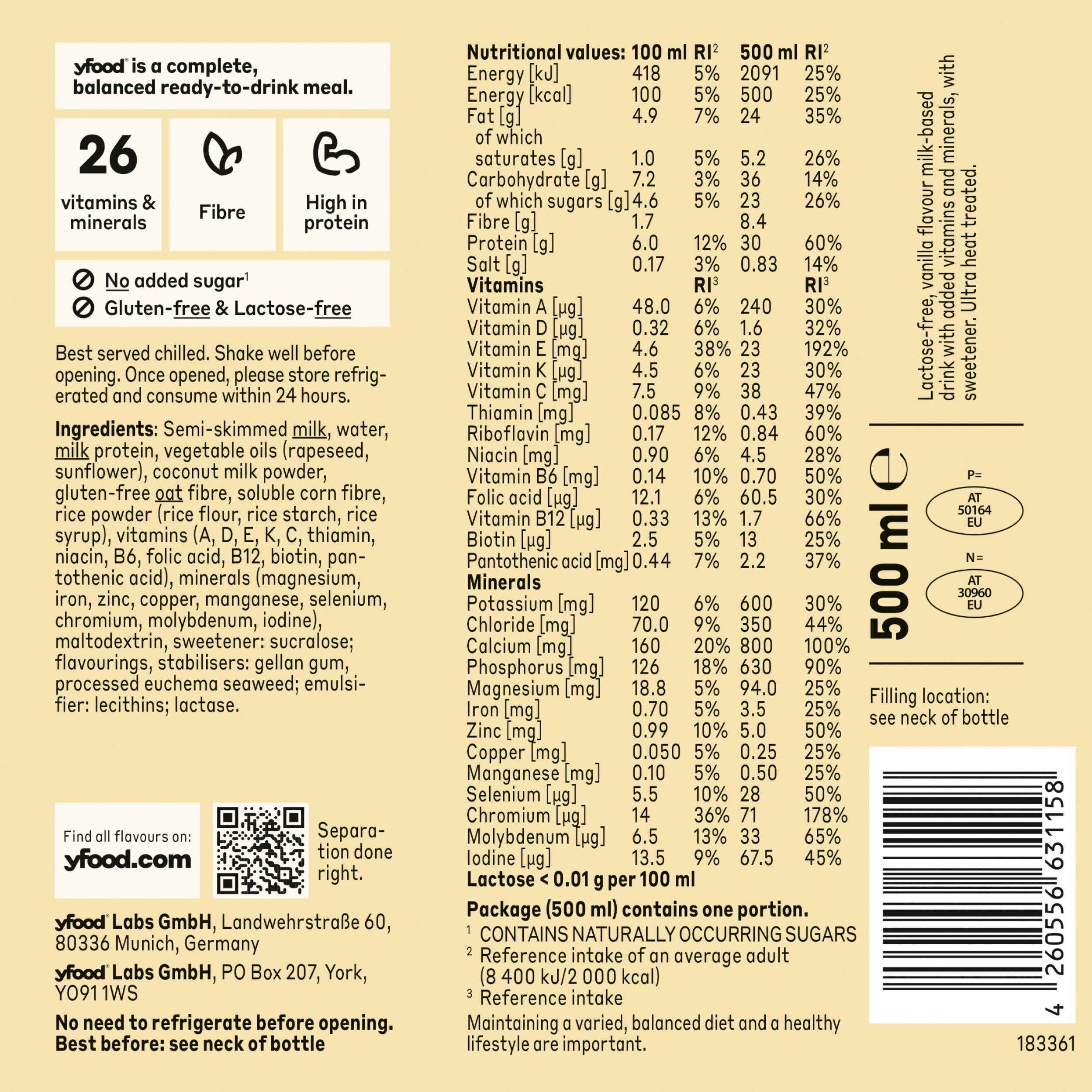 yfood meal replacement drink vanilla 500ml (British brand)