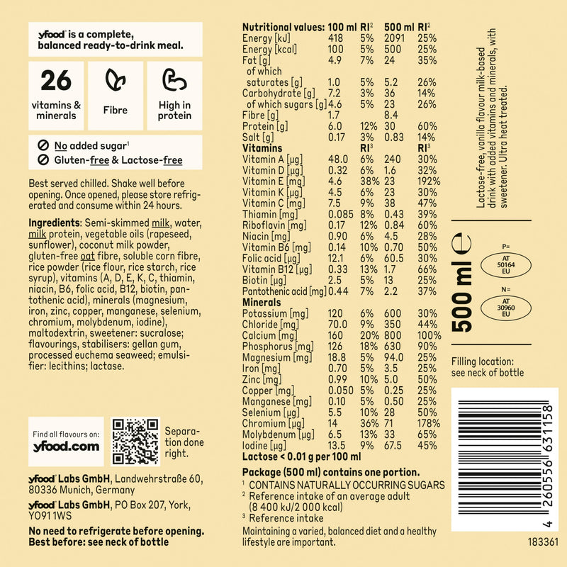 yfood meal replacement drink vanilla 500ml (British brand)