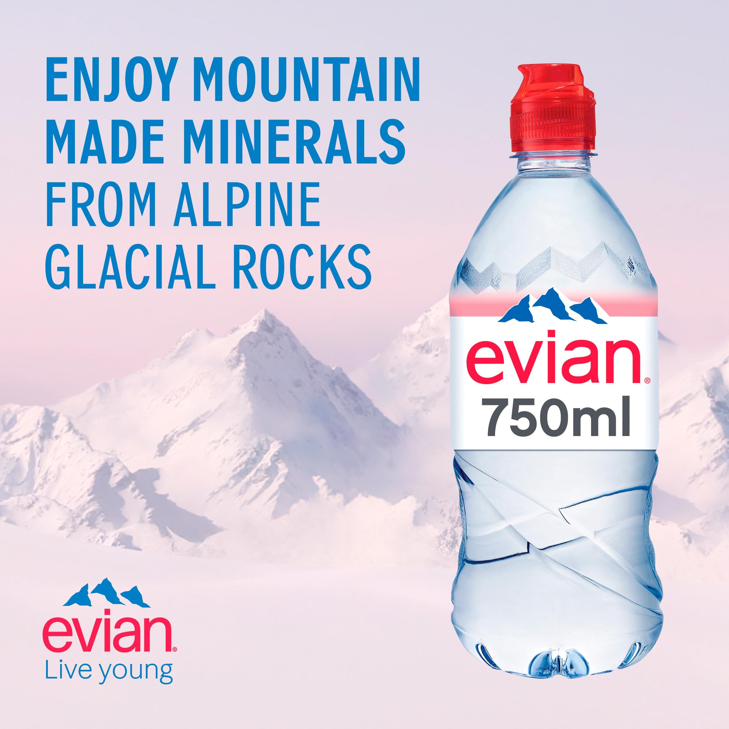 Evian natural mineral water still 4x750ml (British brand)