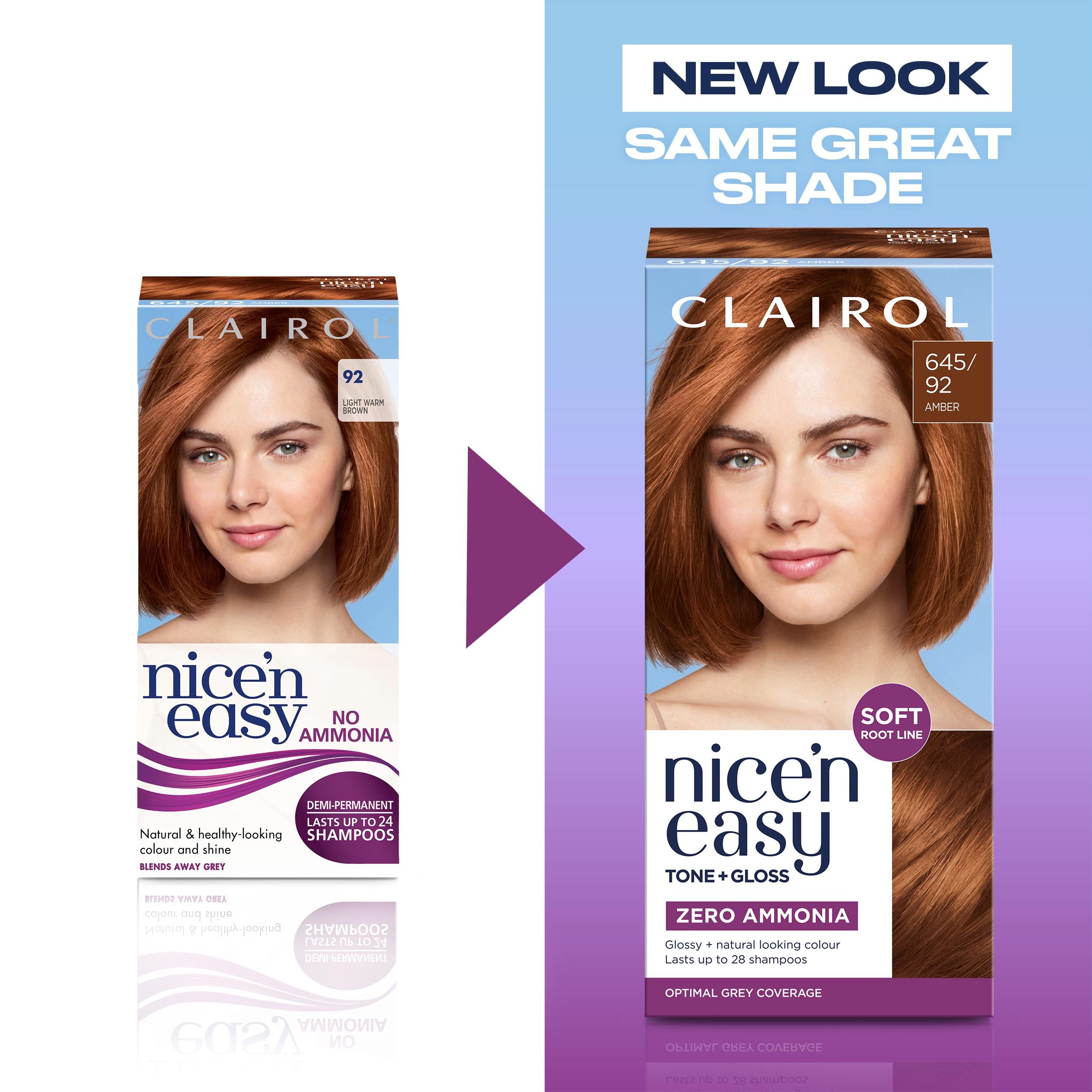 Clairol Nice'N Easy semi permanent hair dye Amber 645/92, imported from the UK