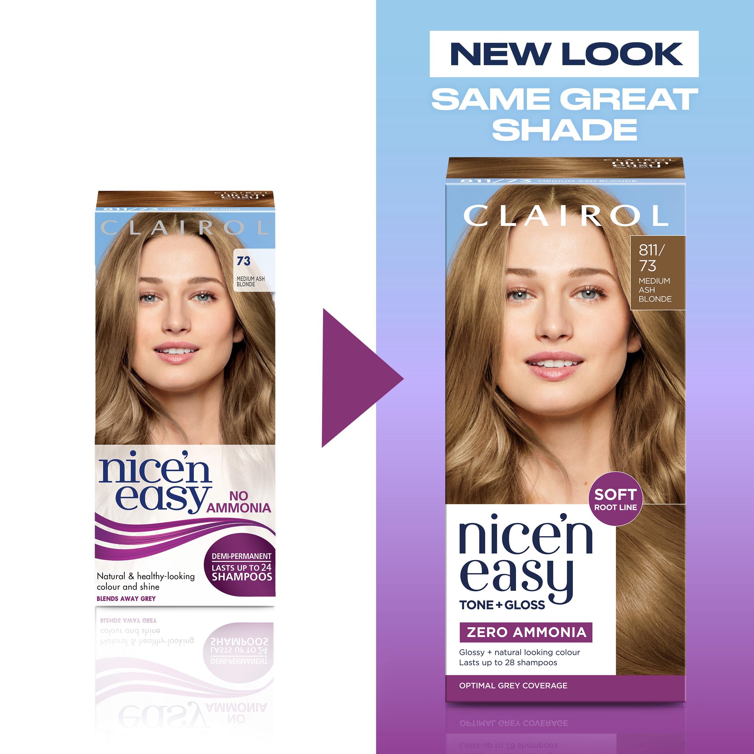 Clairol Nice'N Easy Tone+Gloss Medium Ash Blonde hair dye, imported from the UK