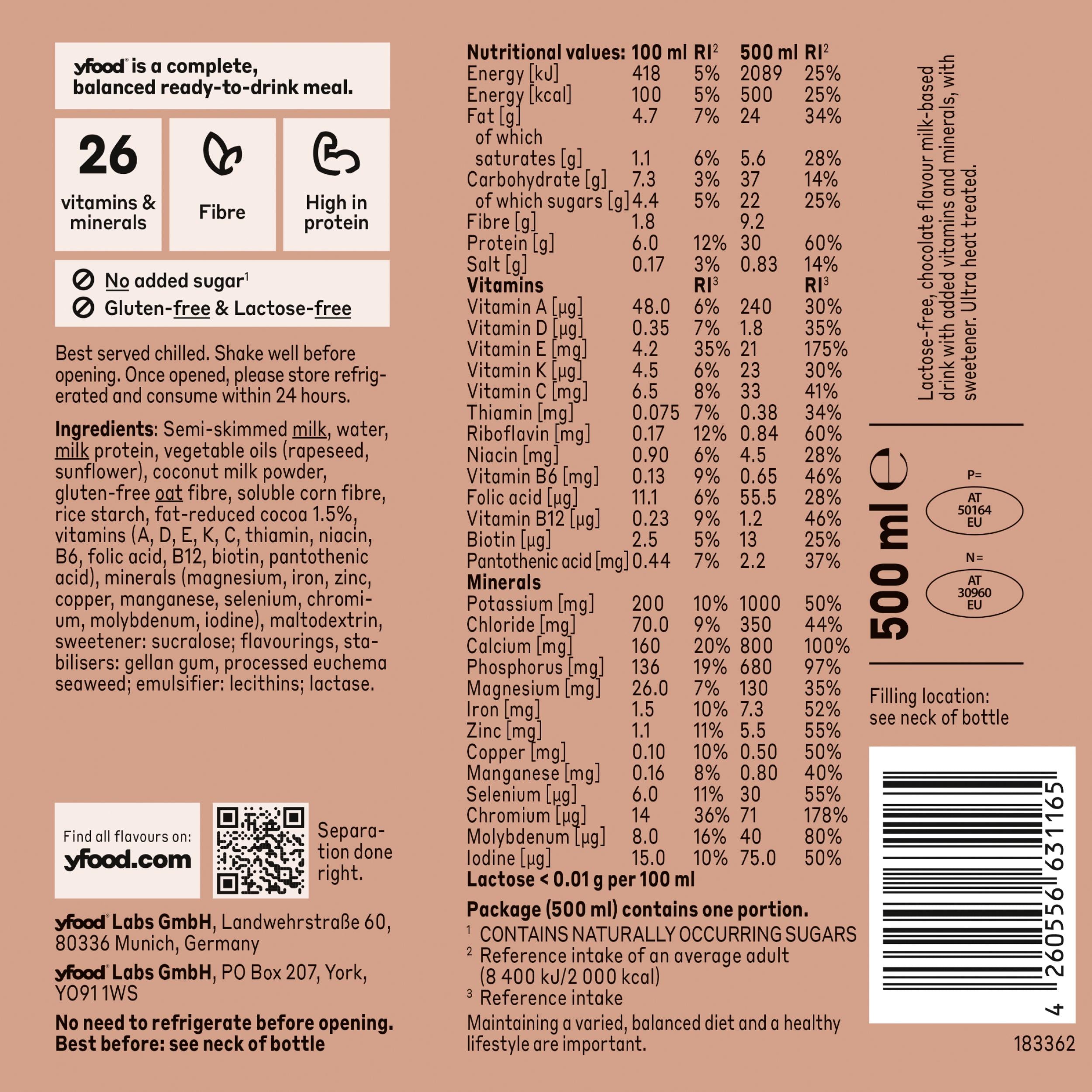 yfood complete meal classic choco 500ml (British brand)