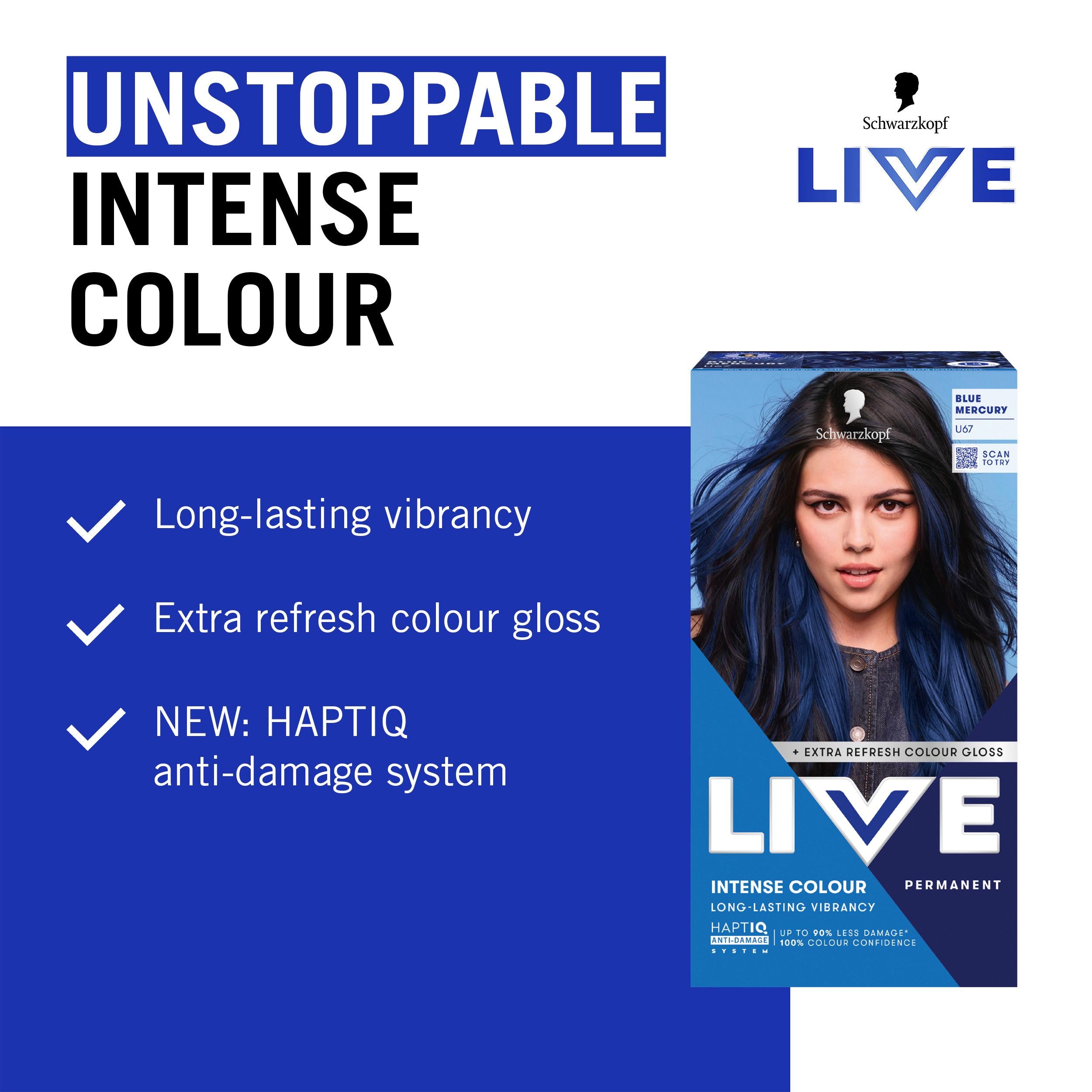 Schwarzkopf Live Intense Blue Mercury hair dye kit - British product