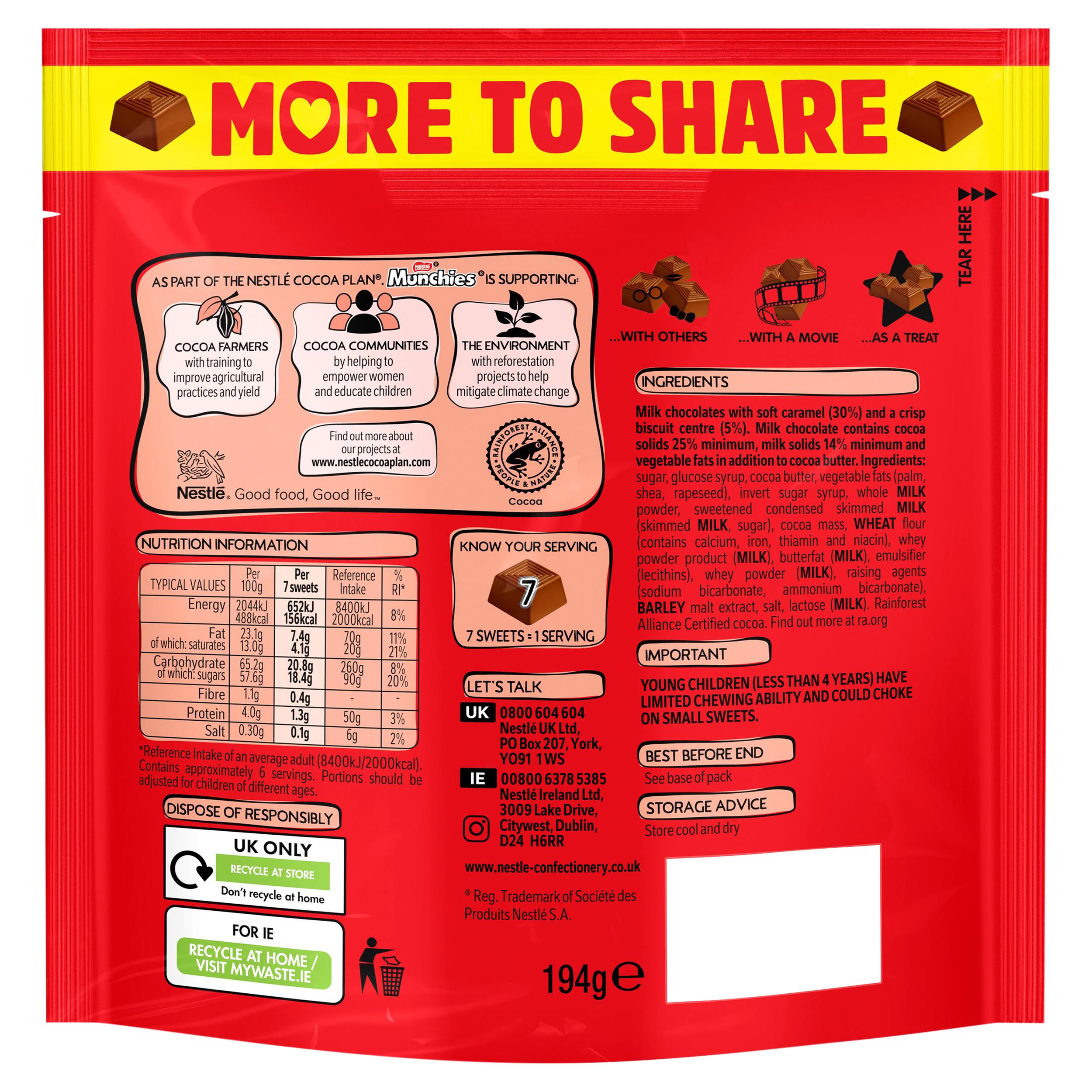 Munchies milk chocolate caramel sharing bag 194g, UK version