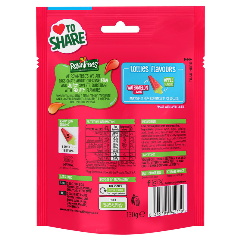Rowntree's sour watermelon lollies 130g, UK version