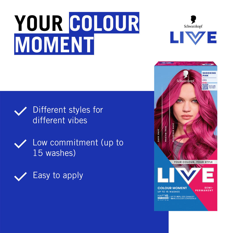 Schwarzkopf Live Colour Shocking Pink semi-permanent hair dye - British product