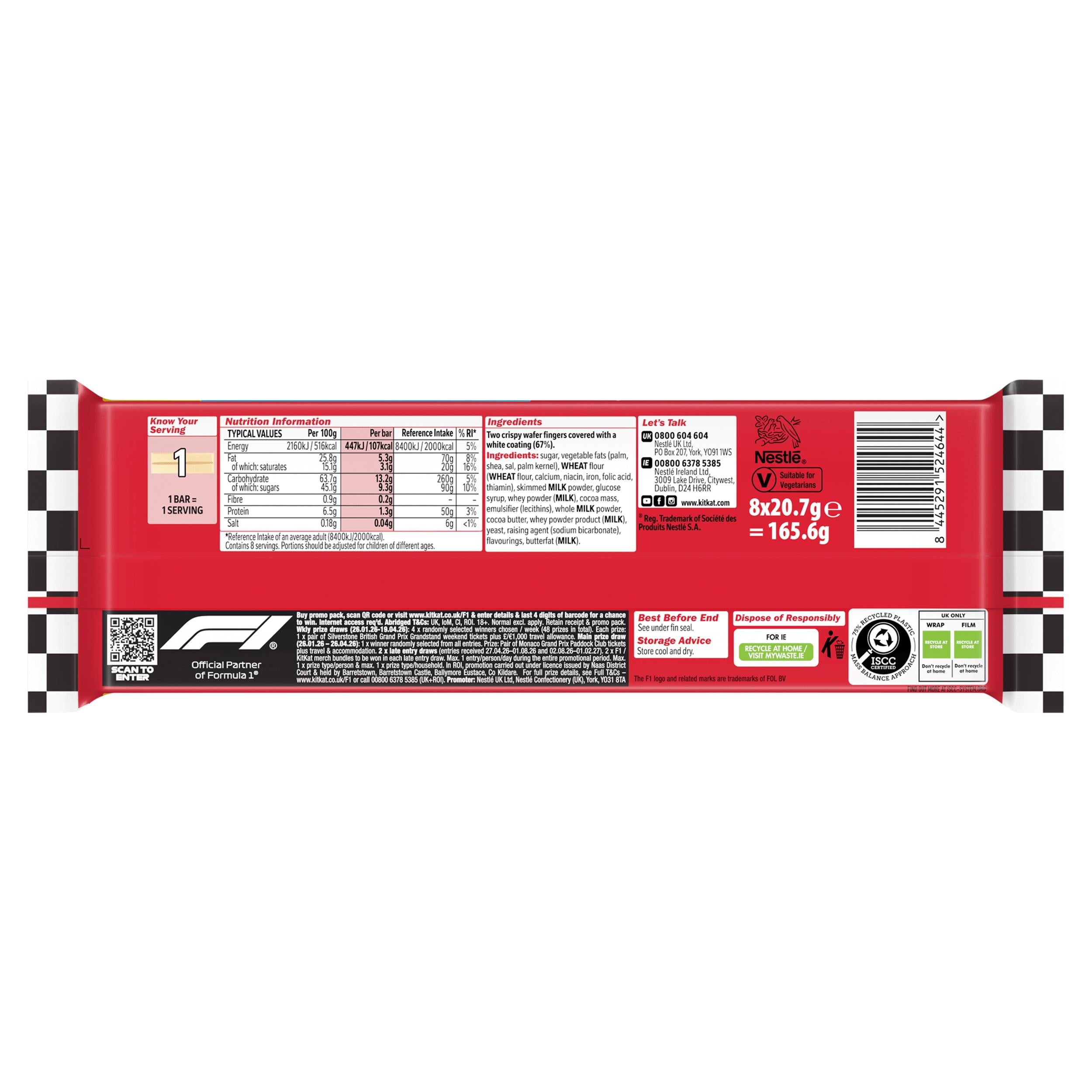 KitKat white chocolate biscuit bar multipack 8 x 20.7g, UK version