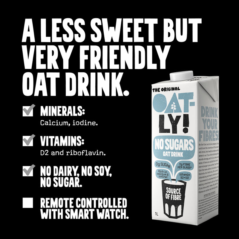 Oatly No Sugars Oat Drink 1L, imported from the UK