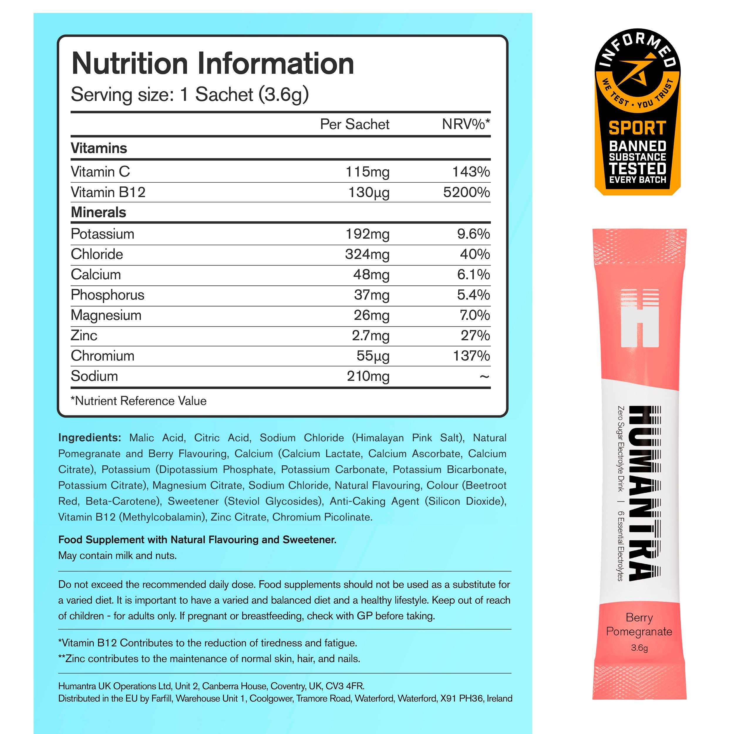 Humantra Berry Pomegranate electrolyte drink sachets 3 pack - British product