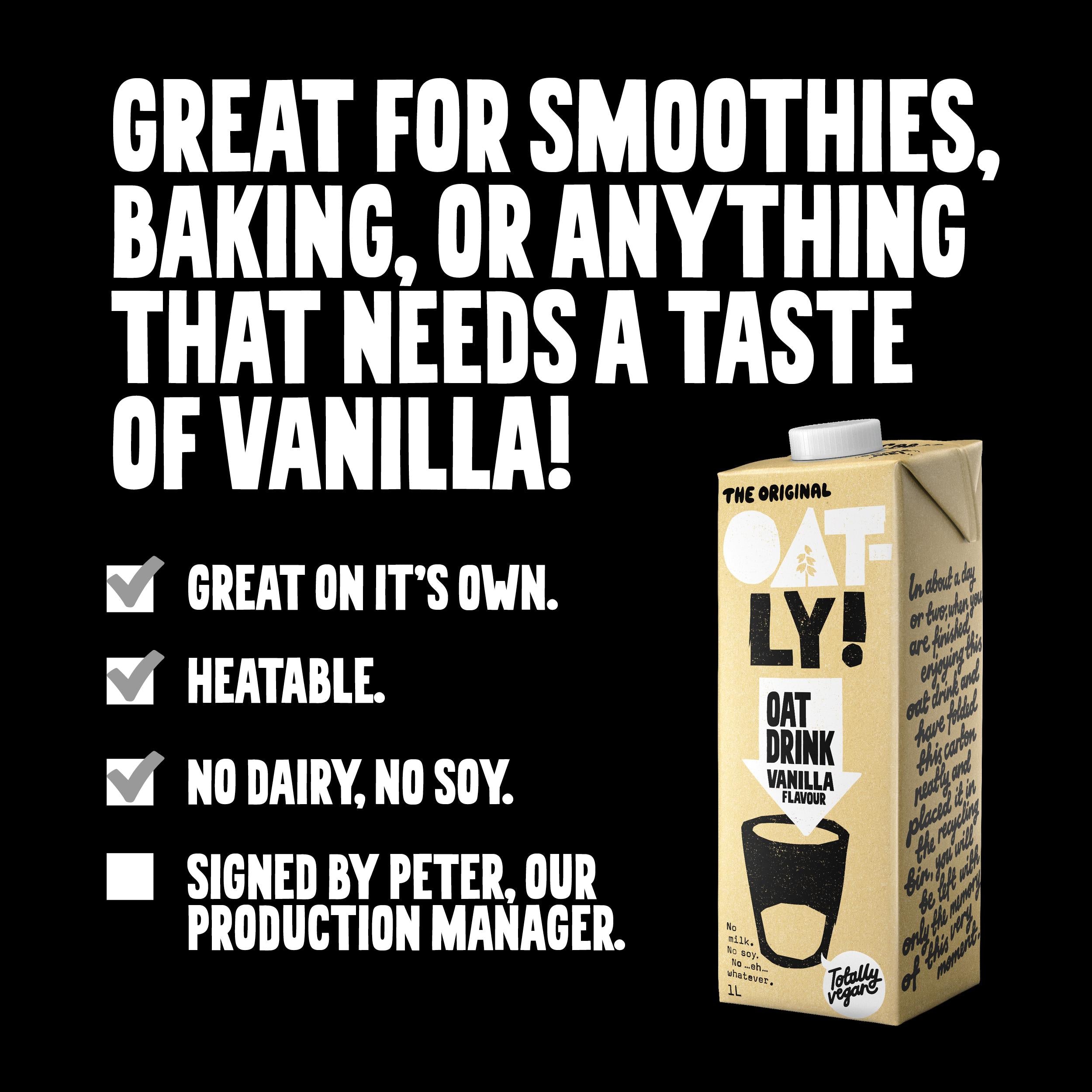 Oatly oat drink vanilla flavour 1L, imported from the UK