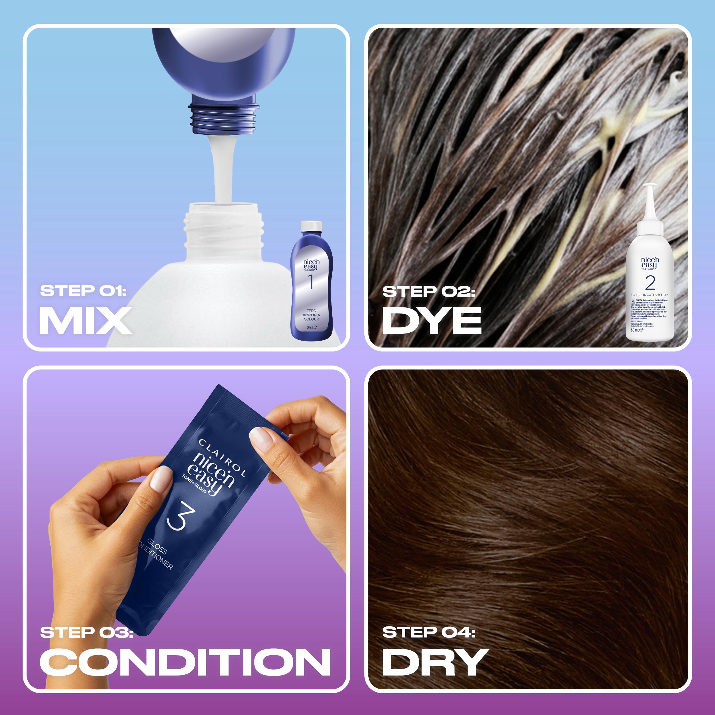 Clairol Nice'N Easy Tone+Gloss dark warm brown semi permanent hair dye (British brand)