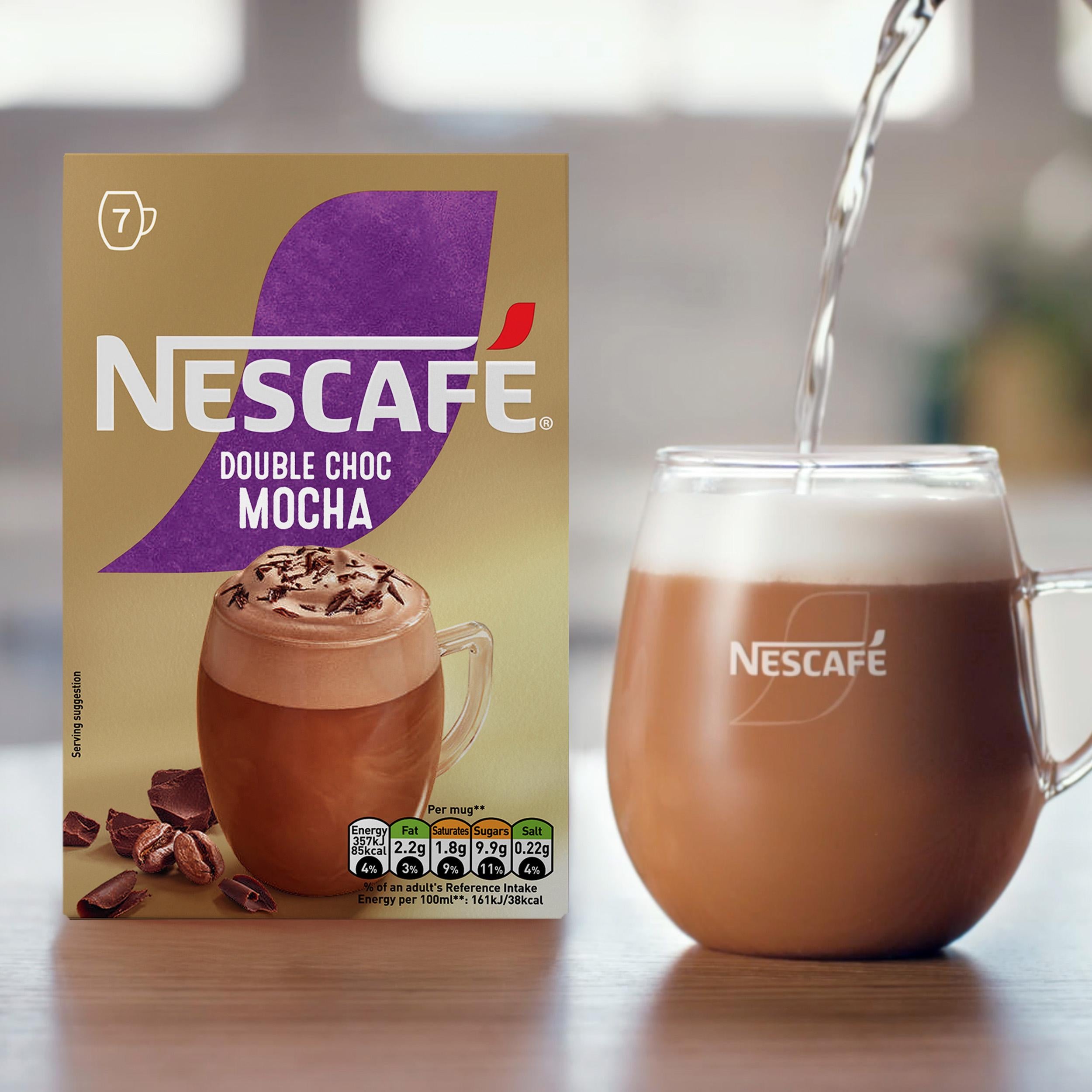 Nescafe Double Choc Mocha instant coffee sachets 7-pack 146.3g, imported from the UK