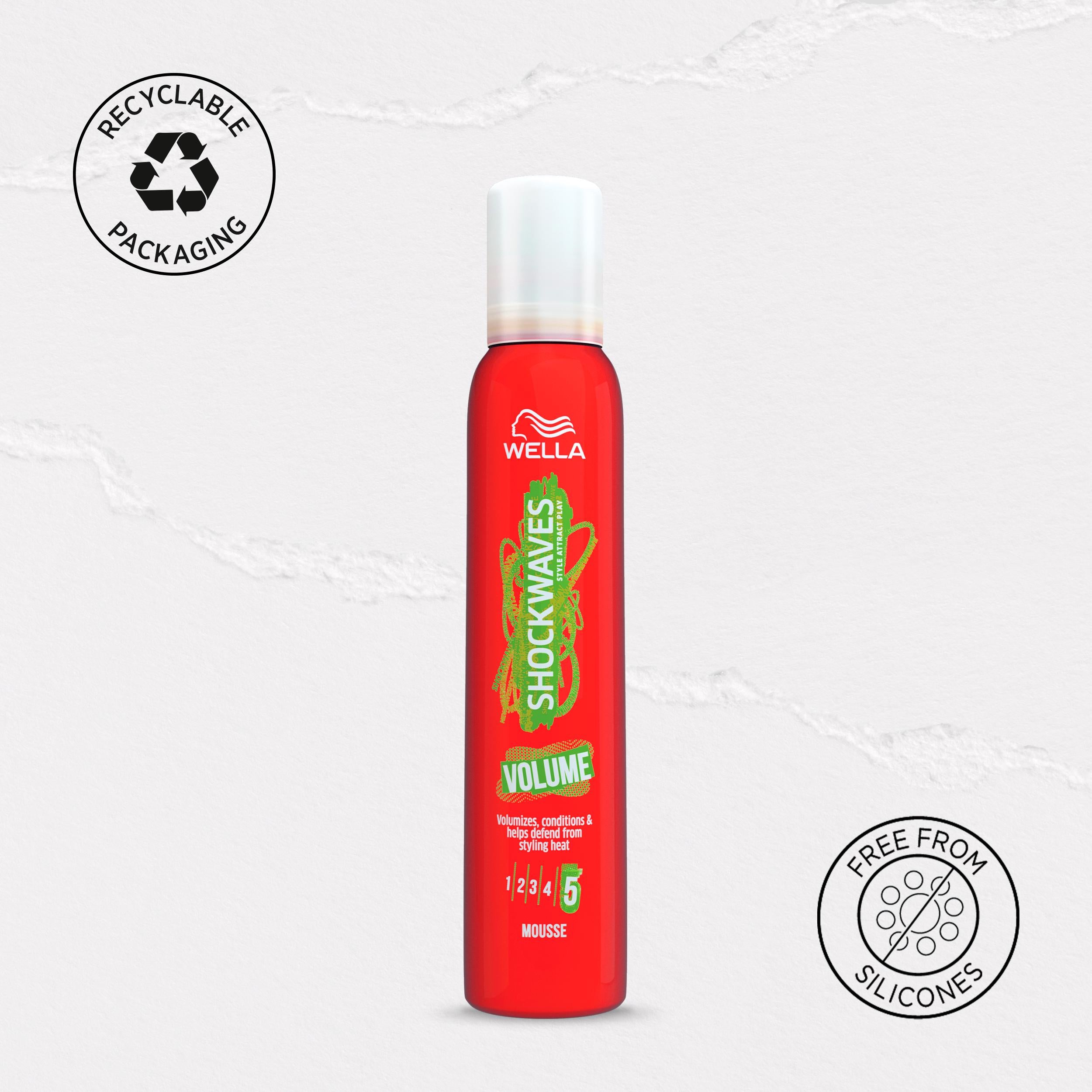 Wella Shockwaves Volume Mousse 200ml, imported from the UK