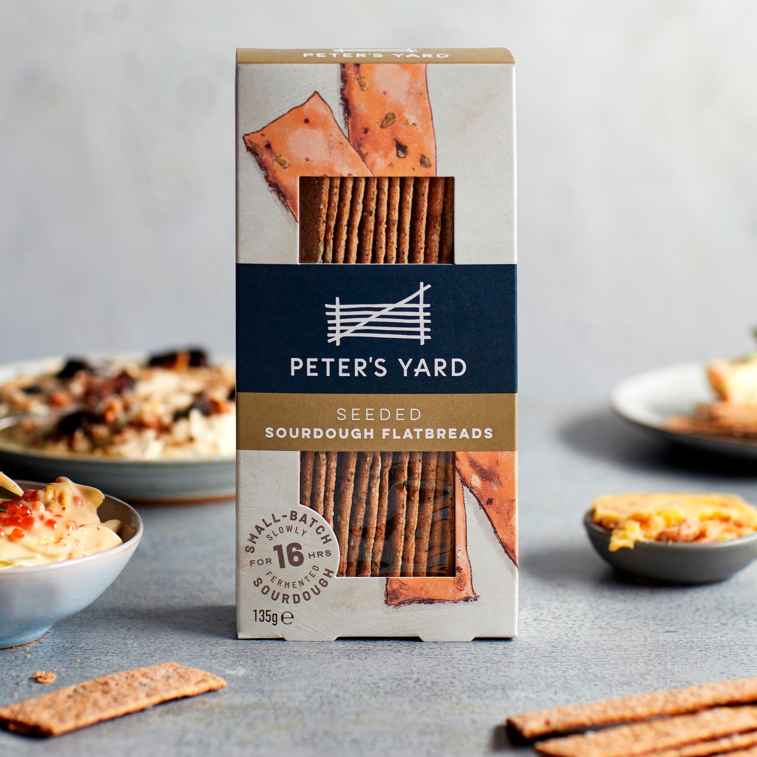 Peter's Yard seeded sourdough flatbreads 135g, imported from the UK