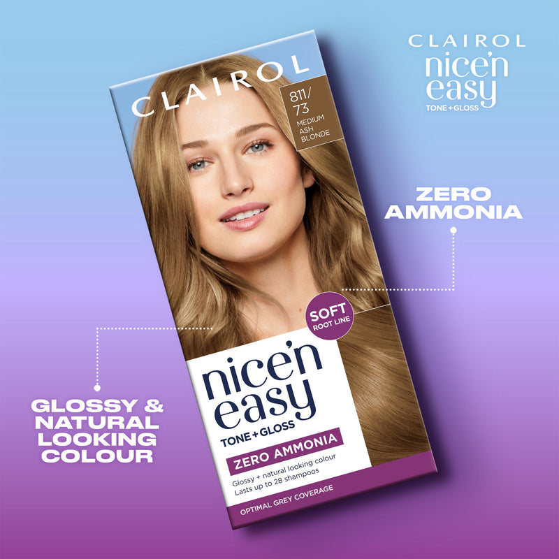 Clairol Nice'N Easy Tone+Gloss Medium Ash Blonde hair dye, imported from the UK