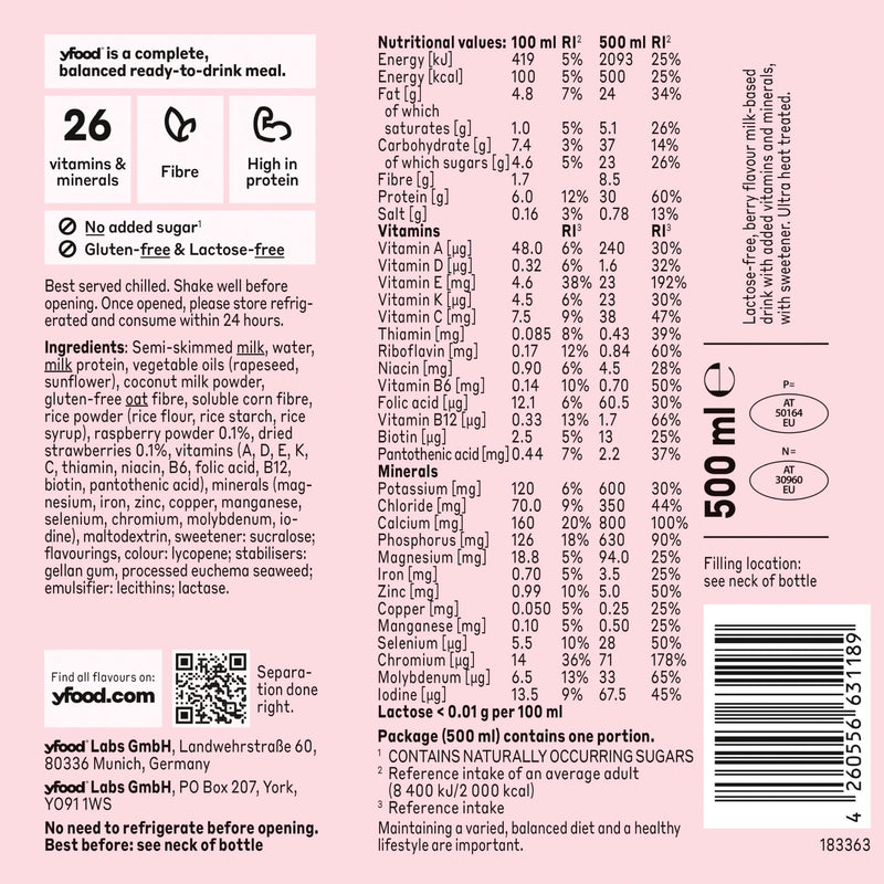 yfood Fresh Berry complete meal drink 500ml, UK version