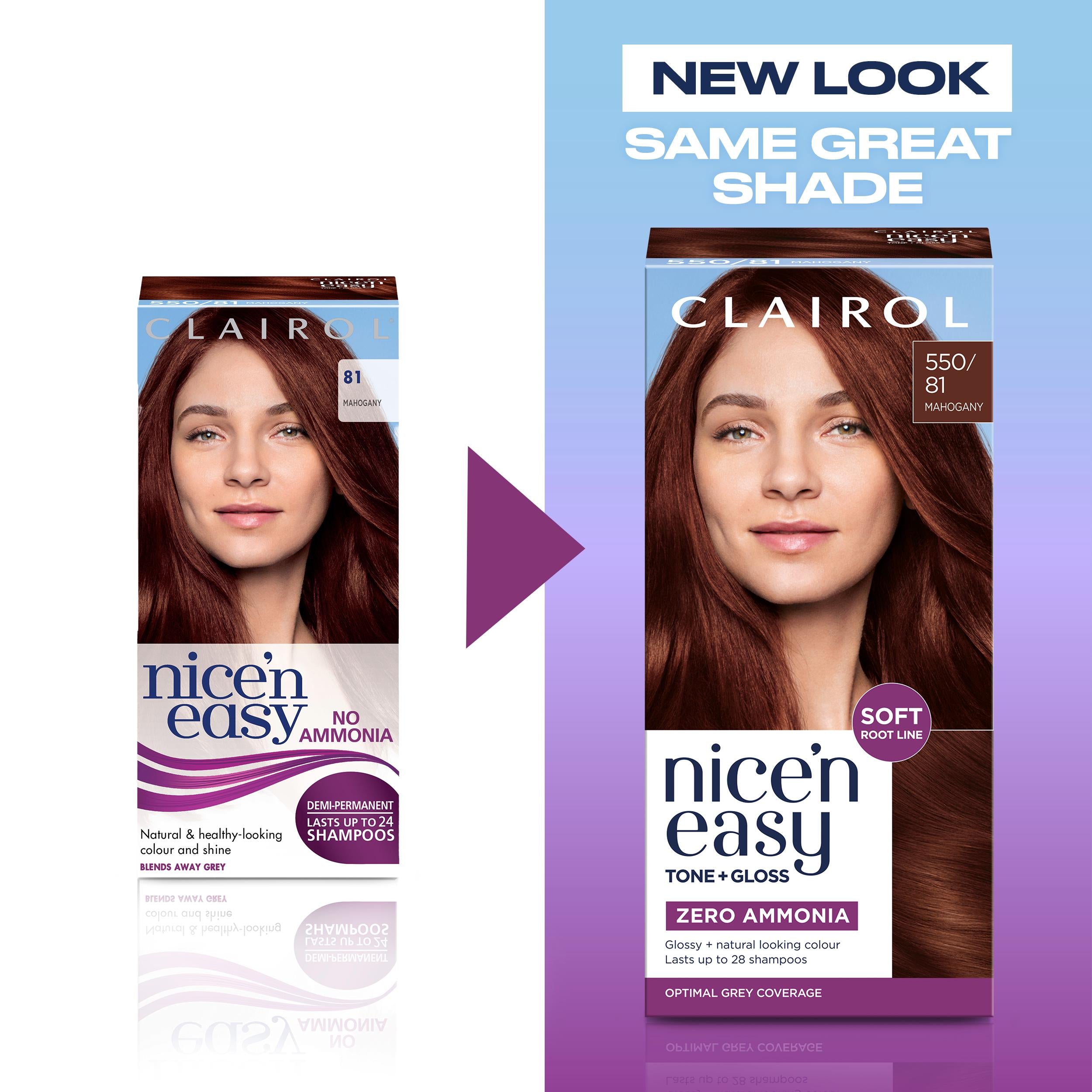 Clairol Nice'N Easy Tone+Gloss Mahogany semi permanent hair dye, imported from the UK