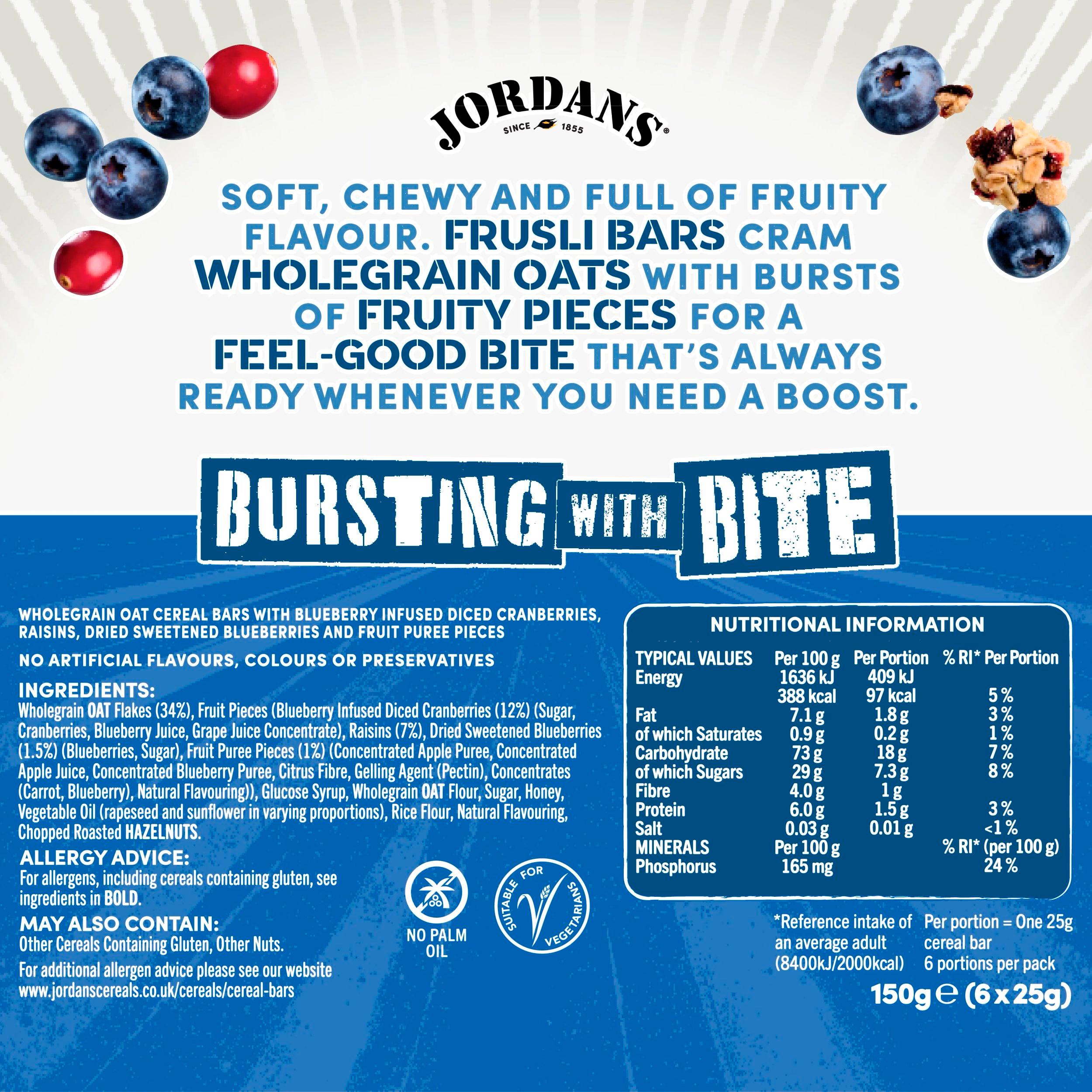 Jordans Frusli Blueberry Oat Cereal Bars 6 x 25g, UK version