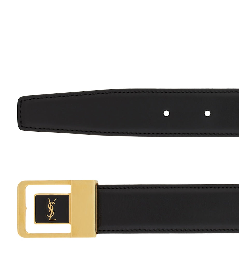 Saint Laurent leather belt with gold-tone buckle, UK version
