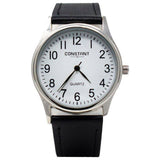 Constant quartz watch with white dial and black faux leather strap 38mm (British brand)