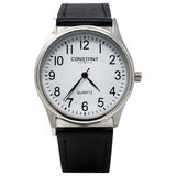 Constant quartz watch with white dial and black faux leather strap 38mm (British brand)