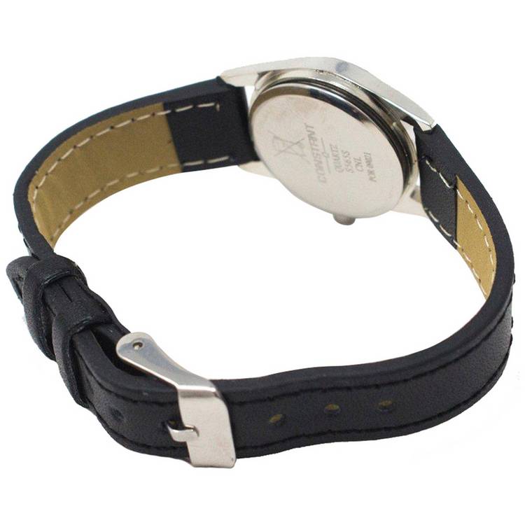 Constant quartz watch with white dial and black faux leather strap 38mm (British brand)