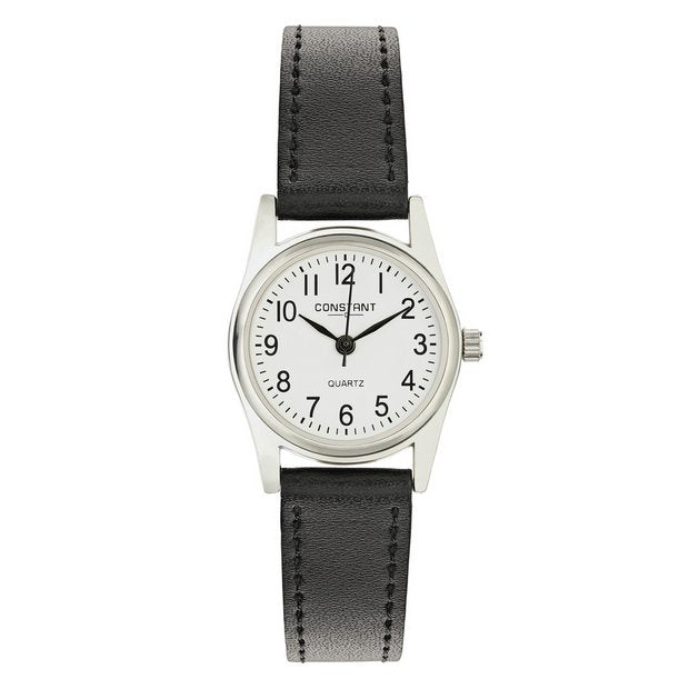 Constant ladies watch with white dial and black strap (British brand)