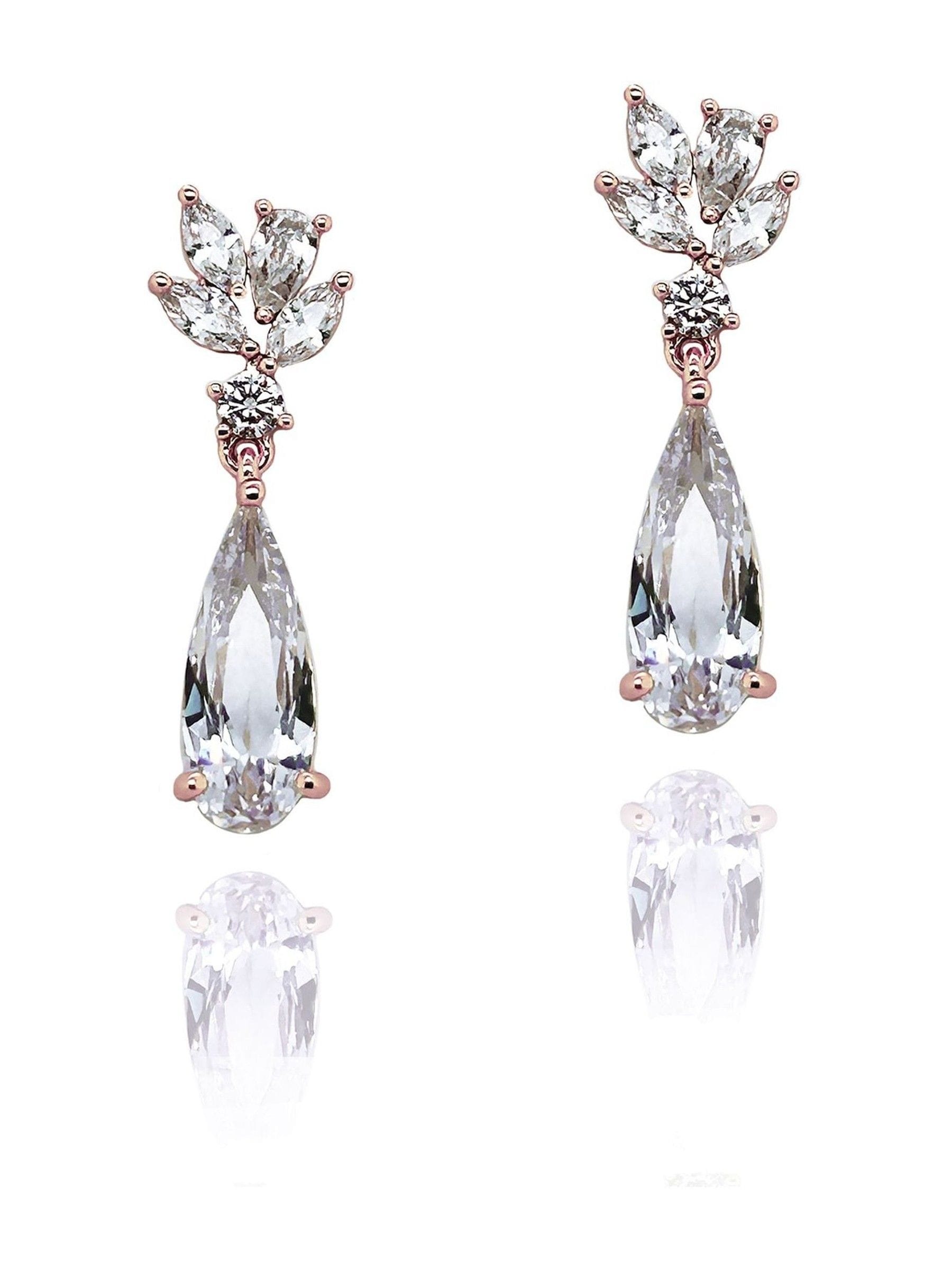 Rose Gold Crystal Drop Earrings with 3cm Drop and Fishhook Fastening