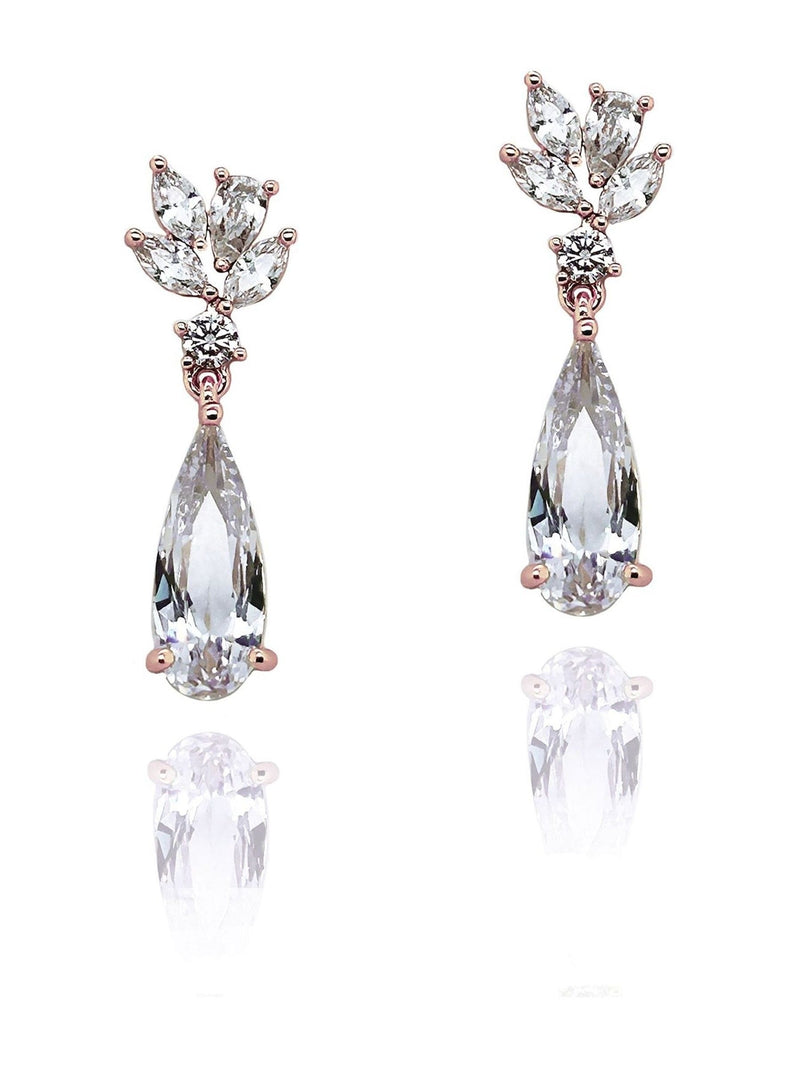 Rose Gold Crystal Drop Earrings with 3cm Drop and Fishhook Fastening