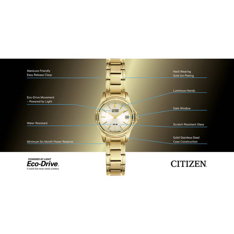 Citizen ladies Eco-Drive gold tone watch 27mm - British product