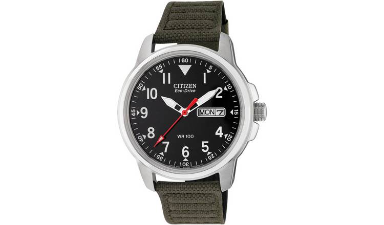 Citizen Eco-Drive analogue watch green canvas strap (British brand)