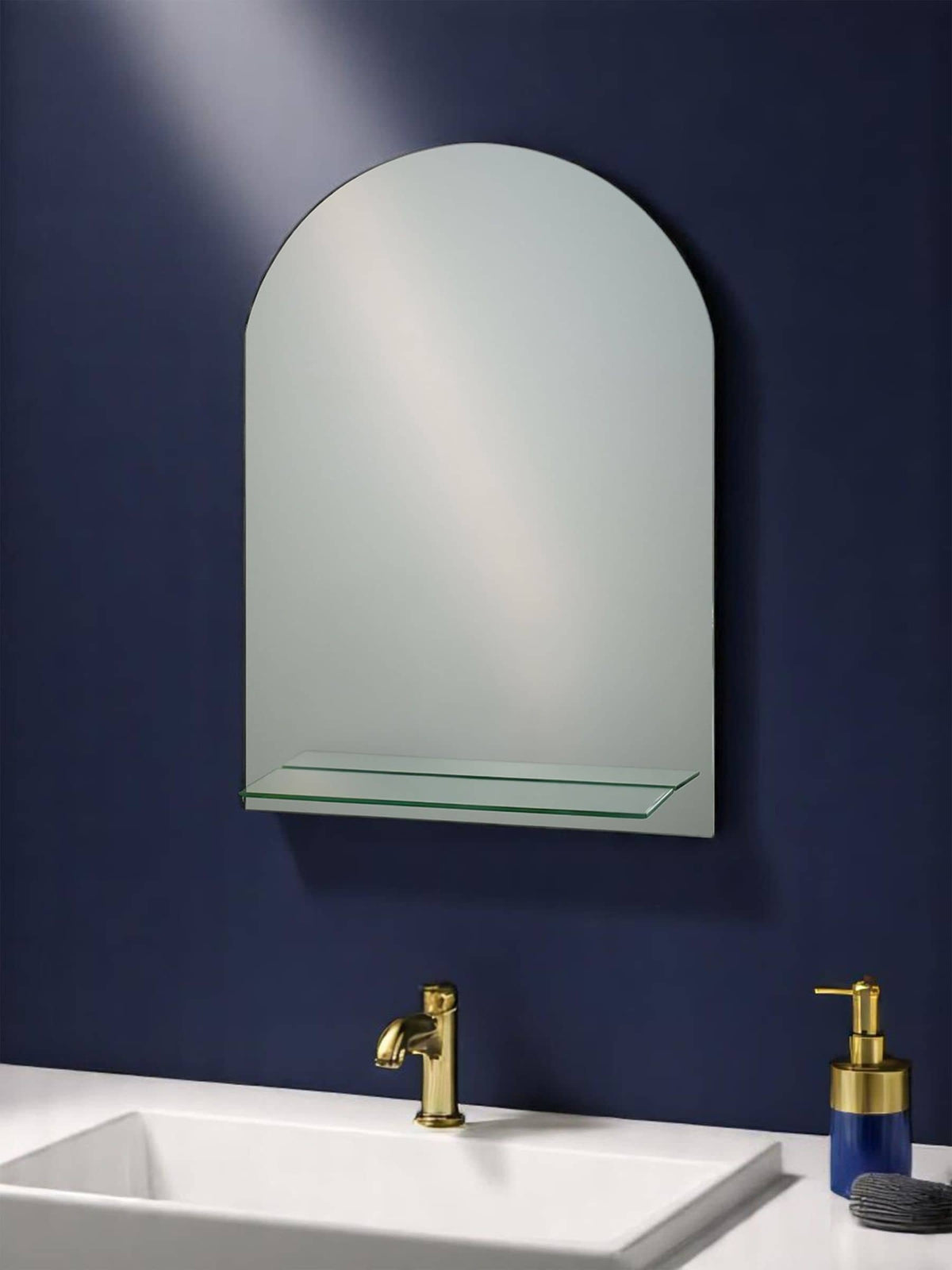 Showerdrape Greenwich arched bathroom mirror with shelf 70cm x 50cm (British brand)