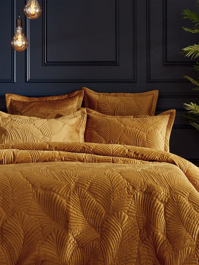 Next Paoletti Gold Quilted Velvet Duvet Cover and Pillowcase Set- Buy online at McGrocer