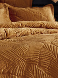 Paoletti gold quilted velvet duvet cover and pillowcase set, imported from the UK