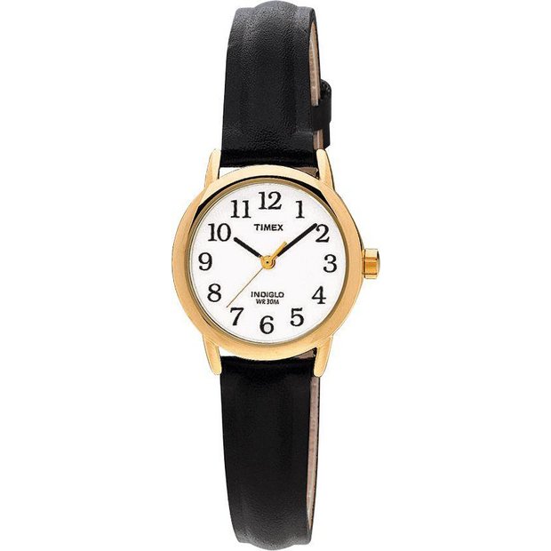 Timex ladies black leather strap watch - British product