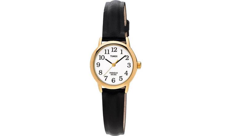 Timex ladies black leather strap watch - British product