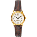 Lorus ladies brown leather strap watch white dial gold case (British brand)