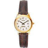 Lorus ladies brown leather strap watch white dial gold case (British brand)