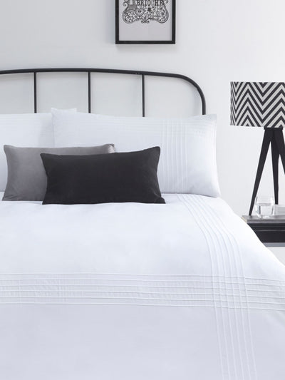 Next Serene White Amalfi Pin Tuck Duvet Cover and Pillowcase Set- Buy online at McGrocer