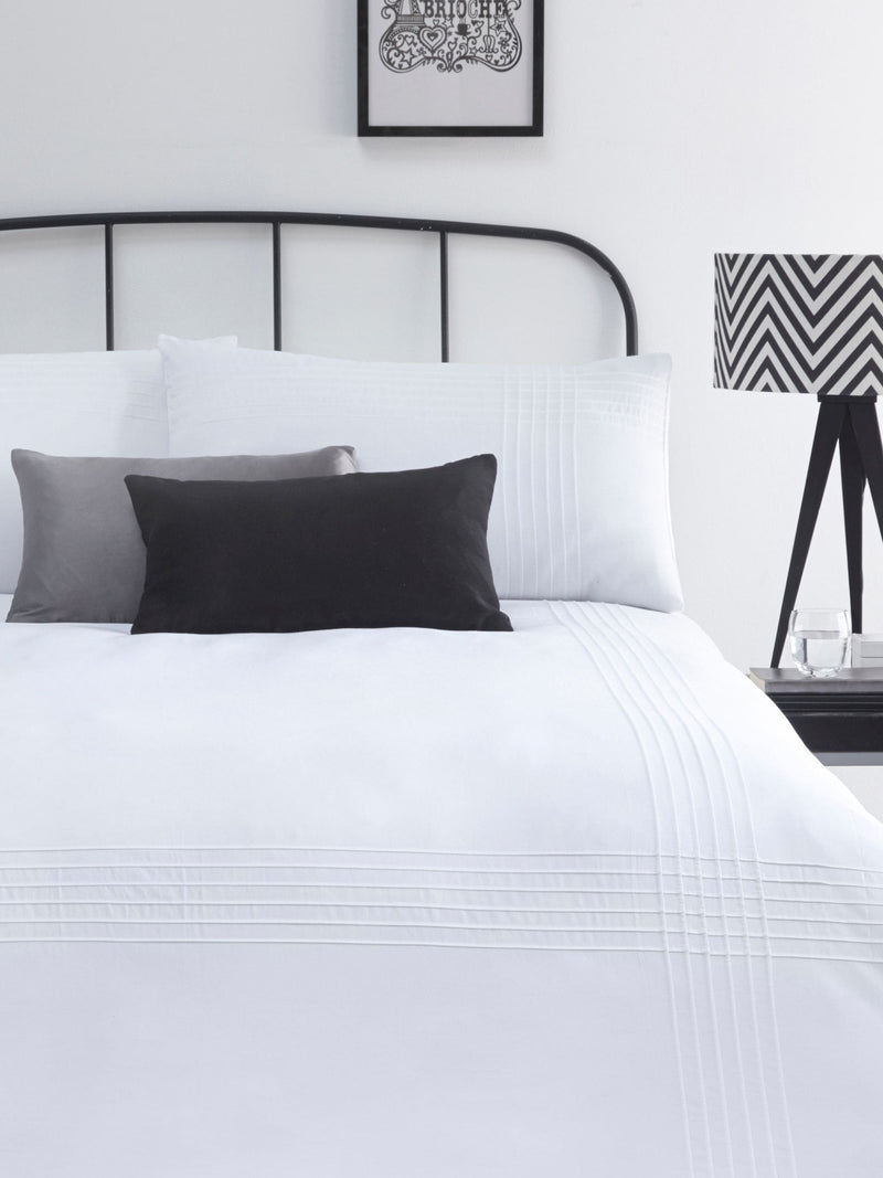 Serene white Amalfi pin tuck duvet cover and pillowcase set (British brand)
