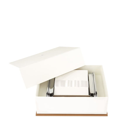Harrods Handmade Calfskin Leather and Polished Metal Desk Organizer Box- Buy online at McGrocer